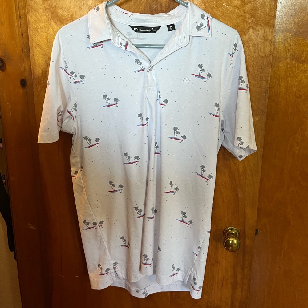 Travis Mathew white palm tree golf polo